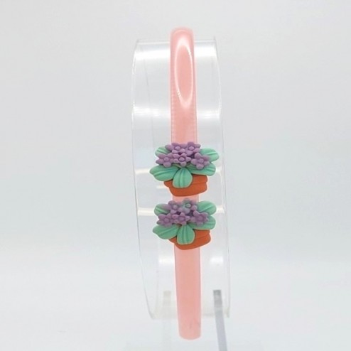 Diadema Acrilica con Diseño Floral Macetero