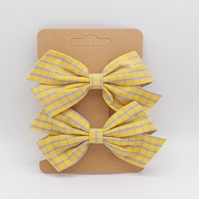 Set de 2 Lazos Estampado a Cuadros Amarillo y Gris